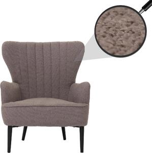Fotel wypoczynkowy HWC-K37, fotel koktajlowy/fotel uszny, obity tkaniną bouclé (600 g/m²), kolor jasnoszary, styl retro/vintage