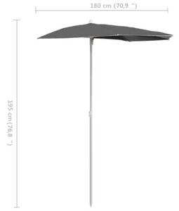 Półokrągły parasol ogrodowy na słupku, 180x90 cm, antracytowy