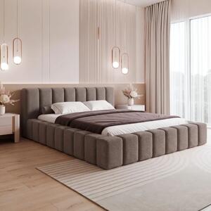 Łóżko Tapicerowane 160x200 cm CADORA z Pojemnikiem Brązowe Boucle Glamour