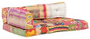 Sofa z poduszek na paletÄ, tkanina, wielokolorowy patchwork