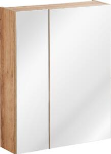Szafka Łazienkowa Z Lustrem 60 Cm 2 Drzwi Dąb Złoty Wisząca