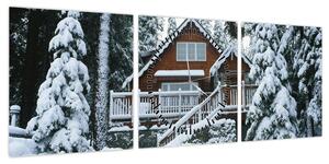 Obraz - Drewniany domek (z zegarem) (90x30 cm)
