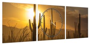 Obraz - Kaktusy Saguaro (z zegarem) (90x30 cm)