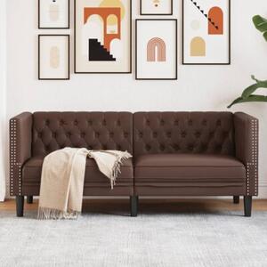 Sofa chesterfield, 2-os., brÄ zowa, tapicerowana sztucznÄ skÃ³rÄ