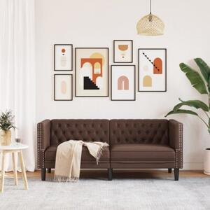 Sofa chesterfield, 2-os., brÄ zowa, tapicerowana sztucznÄ skÃ³rÄ