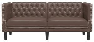 Sofa chesterfield, 2-os., brÄ zowa, tapicerowana sztucznÄ skÃ³rÄ