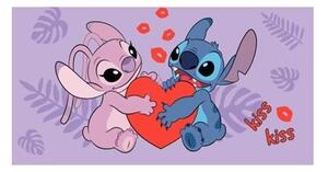 Fioletowy bawełniany ręcznik dziecięcy 70x140 cm Lilo and Stitch "Kiss" – Jerry Fabrics