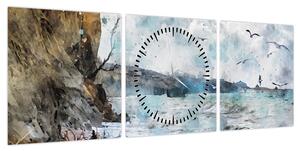 Obraz - Rafa, akwarela (z zegarem) (90x30 cm)