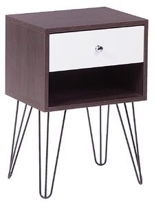 Szafka nocna ciemne drewno biała szuflada półka metalowe nogi 58 x 40 cm Arvin Beliani