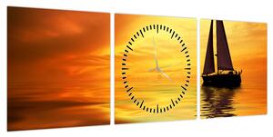 Obraz - Żaglówka o zachodzie słońca (z zegarem) (90x30 cm)