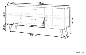Minimalistyczna komoda szafka RTV z 2 szufladami jasne drewno biała Meet Beliani