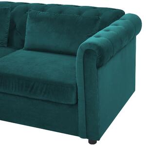 Sofa rozkładana tapicerowana welurowa pikowana 3-osobowa zielona Chesterfield Beliani