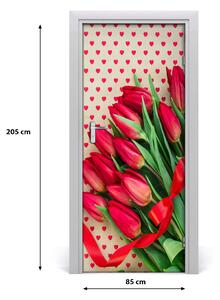 Naklejka samoprzylepna na drzwi Czerwone tulipany
