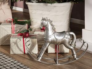 Figurka dekoracyjna srebrna vintage koń na biegunach z żywicy Dasher Beliani