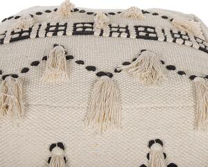 Boho puf podnóżek 50 x 50 cm bawełniany z frędzlami beżowa Thondi Beliani