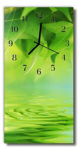 Zegar Szklany Pionowy Natura Liście wody zielony