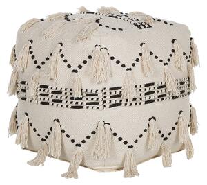 Boho puf podnóżek 50 x 50 cm bawełniany z frędzlami beżowa Thondi Beliani