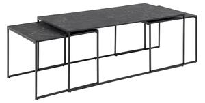 Stoliki z blatem w dekorze marmuru w kolorze matowej czerni zestaw 3 szt. 60x120 cm Infinity – Actona