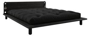 Czarne łóżko dwuosobowe z litego drewna z zagłówkiem, lampkami i czarnym materacem Comfort Karup Design Peek, 180x200 cm