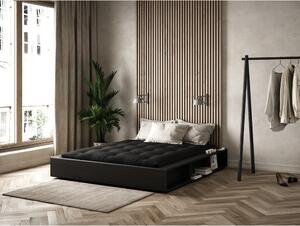 Czarne łóżko dwuosobowe z litego drewna ze schowkiem i czarnym futonem Comfort Karup Design Ziggy, 140x200 cm