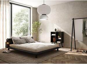 Czarne łóżko dwuosobowe z litego drewna z zagłówkiem, lampkami i materacem Comfort Karup Design Peek, 160x200 cm