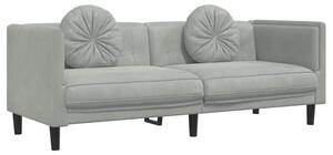Sofa 3-osobowa z poduszkami, jasnoszara, aksamit