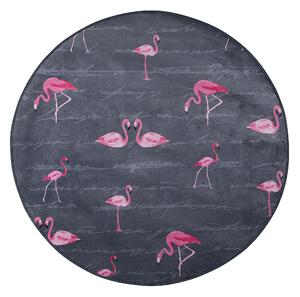 Okrągły dywanik dziecięcy z nadrukiem flamingi 120 cm szaro-różowy Kerte Beliani