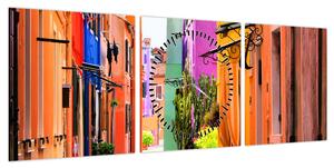 Obraz - Kolorowy dom w Burano, Wenecja (z zegarem) (90x30 cm)