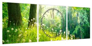 Obraz - Magiczna łąka pełna mniszków lekarskich (z zegarem) (90x30 cm)