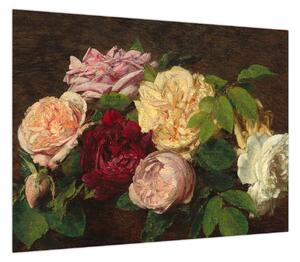 Obraz - Henri Fantin-Latour, Roses de Nice on a Table, reprodukcje (70x50 cm)