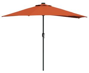 Nowoczesny parasol ogrodowy z oświetleniem LED w kolorze terakota, składany i regulowany, z ręcznym mechanizmem korby