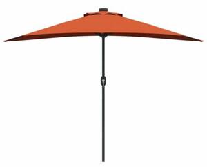 Nowoczesny parasol ogrodowy z oświetleniem LED w kolorze terakota, składany i regulowany, z ręcznym mechanizmem korby