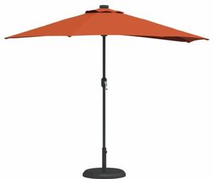 Nowoczesny parasol ogrodowy z oświetleniem LED w kolorze terakota, składany i regulowany, z ręcznym mechanizmem korby