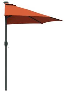 Nowoczesny parasol ogrodowy z oświetleniem LED w kolorze terakota, składany i regulowany, z ręcznym mechanizmem korby