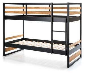 Czarno-brązowe łóżko piętrowe dla dzieci z konstrukcją z drewna sosnowego Marckeric Manhattan, 90x190 cm
