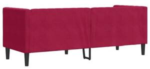 Sofa chesterfield z waÅkami, trzyosobowa, bordowa, aksamit