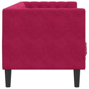Sofa chesterfield z waÅkami, trzyosobowa, bordowa, aksamit