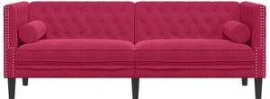 Sofa chesterfield z waÅkami, trzyosobowa, bordowa, aksamit