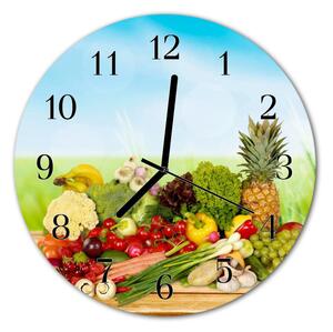 Zegar szklany okrągły Owoce warzywa
