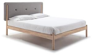 Łóżko drewniane z szarym zagłówkiem Marckeric Annie, 140x200 cm