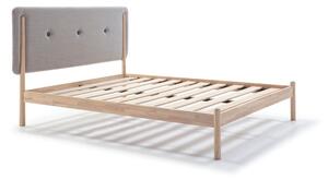 Łóżko drewniane z szarym zagłówkiem Marckeric Annie, 140x200 cm