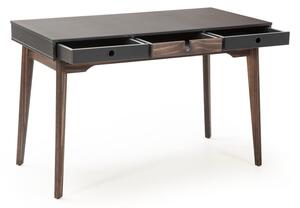 Szare biurko z nogami z drewna sosnowego Marckeric Kiara