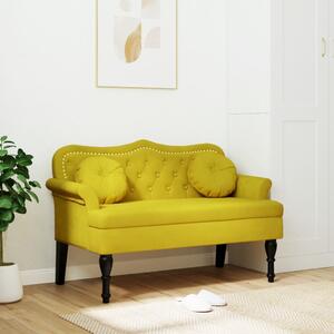 Ławka z poduszkami, żółta, 120,5x65x75 cm, aksamit