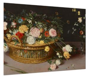 Obraz - Jan Brueghel the Elder, Flowers in a Basket and a Vase, reprodukcje (70x50 cm)