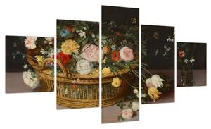 Obraz - Jan Brueghel the Elder, Flowers in a Basket and a Vase, reprodukcje (125x70 cm)