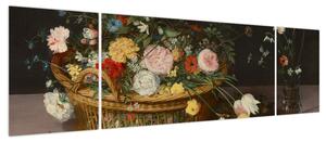 Obraz - Jan Brueghel the Elder, Flowers in a Basket and a Vase, reprodukcje (170x50 cm)