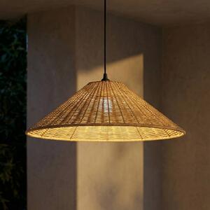 Lampa wisząca zewnętrzna Lucande Taniola, 1-punktowa, stożkowa, Ø 60 cm Taniola Lucande, możliwość ściemniania, ciemne drewno, drewno, dworkowy / rustykalny