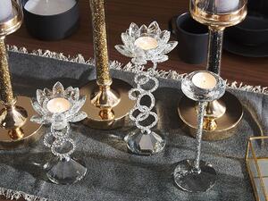 Glam świecznik kwiat lampion metalowy szklany 17 cm srebrny Oviedo Beliani