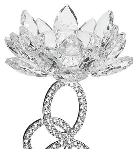 Glam świecznik kwiat lampion metalowy szklany 25 cm srebrny Oviedo Beliani