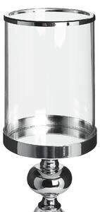 Elegancki świecznik lampion stojący niski szklany z metalem 41 cm srebrny Bonao Beliani